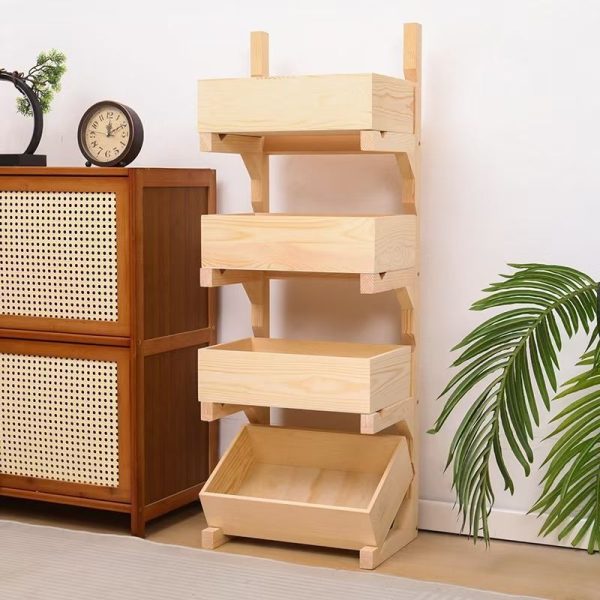 Traditional Farmhouse Wooden Floor-Standing 3/4-Tier Storage Shelves Snack Display Rack With Wheels For Living Room - Image 15