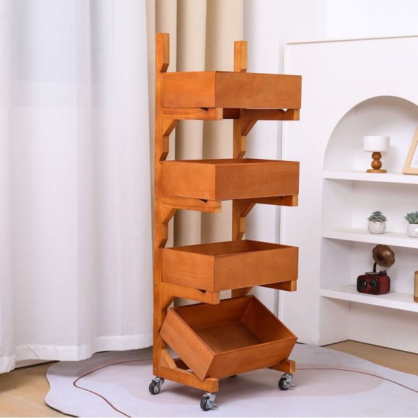 Traditional Farmhouse Wooden Floor-Standing 3/4-Tier Storage Shelves Snack Display Rack With Wheels For Living Room - Image 16