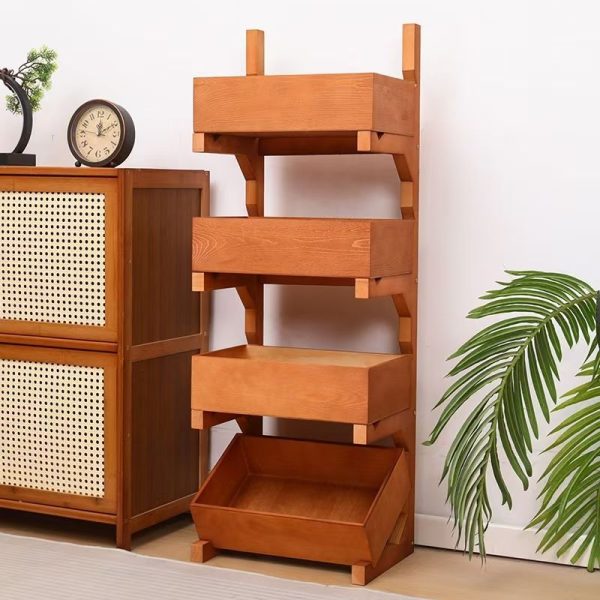 Traditional Farmhouse Wooden Floor-Standing 3/4-Tier Storage Shelves Snack Display Rack With Wheels For Living Room - Image 17