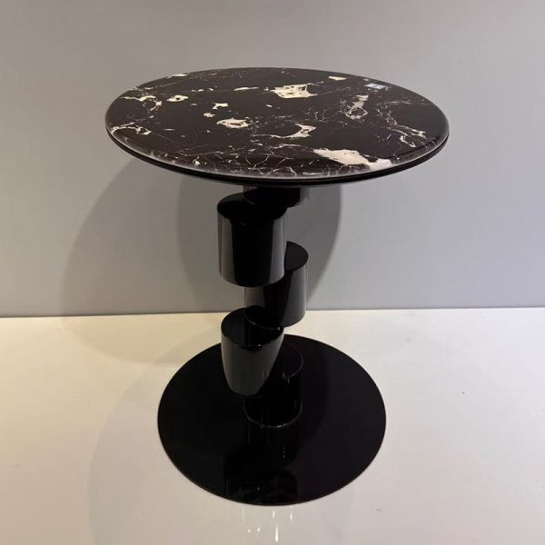 Modern Mid-Century Geometric Round Microcrystalline Stone Top Iron Coffee Table For Living Room