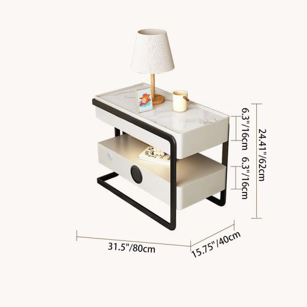 Contemporary Luxury Rectangular Sintered Stone Top Side Table 2-Tier With 2 Drawers For Living Room - Image 4