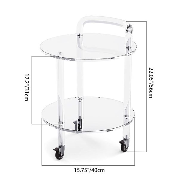 Contemporary Simplicity Round Acrylic Rolling Cart End Table 2-Tier With Casters For Living Room - Image 3