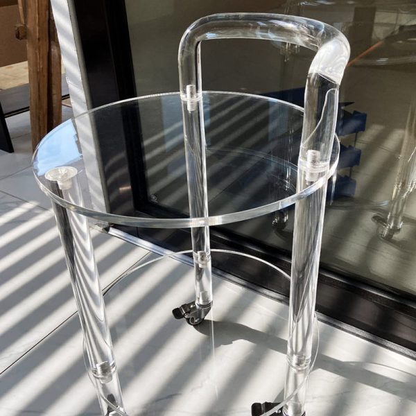 Contemporary Simplicity Round Acrylic Rolling Cart End Table 2-Tier With Casters For Living Room - Image 6