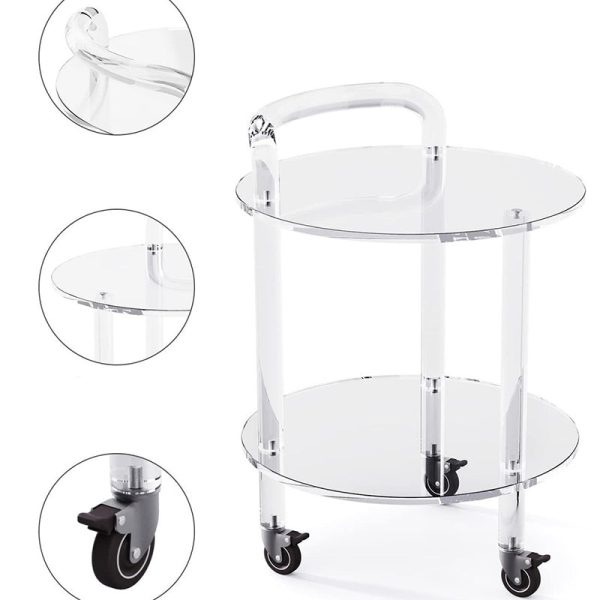 Contemporary Simplicity Round Acrylic Rolling Cart End Table 2-Tier With Casters For Living Room - Image 4