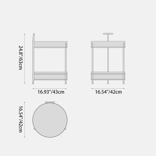 Modern Mid-Century Saddle Leather Round Top Stainless Steel 2-Tier End Table With Casters For Living Room - Image 3