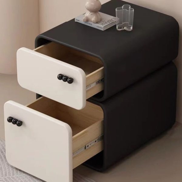 Contemporary Scandinavian Cream Rectangular Wood Density Panel Nightstand 2-Drawer For Bedroom - Image 9