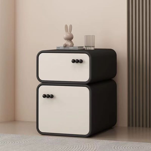 Contemporary Scandinavian Cream Rectangular Wood Density Panel Nightstand 2-Drawer For Bedroom - Image 3