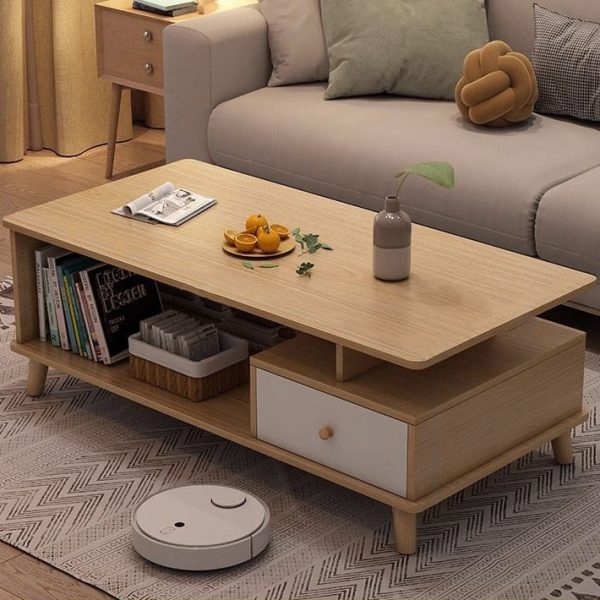Modern Minimalist Rectangular Wood Density Plate Coffee Table For Living Room - Image 2