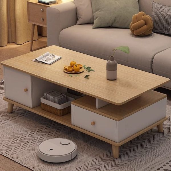 Modern Minimalist Rectangular Wood Density Plate Coffee Table For Living Room - Image 9