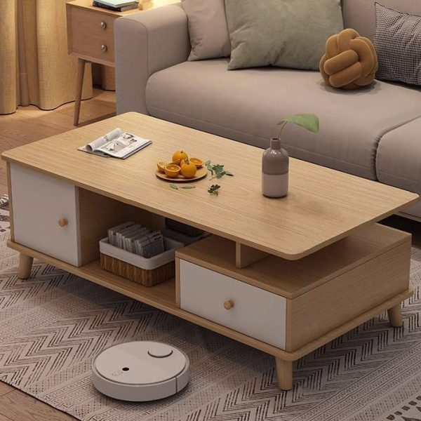 Modern Minimalist Rectangular Wood Density Plate Coffee Table For Living Room - Image 8