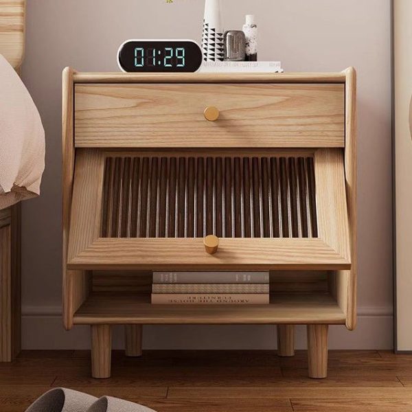 Modern Minimalist Square Wood Rock Slab Nightstand 2-Drawer For Bedroom - Image 7