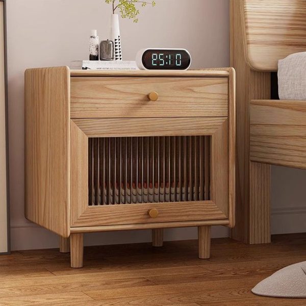 Modern Minimalist Square Wood Rock Slab Nightstand 2-Drawer For Bedroom - Image 3