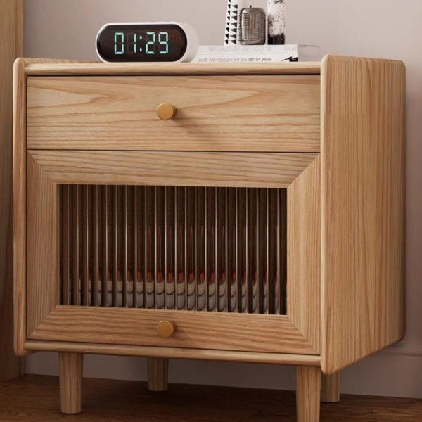 Modern Minimalist Square Wood Rock Slab Nightstand 2-Drawer For Bedroom - Image 11
