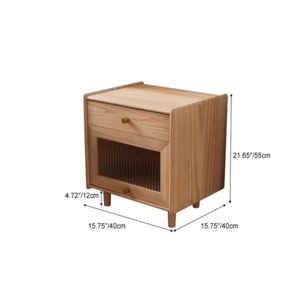 Modern Minimalist Square Wood Rock Slab Nightstand 2-Drawer For Bedroom - Image 5