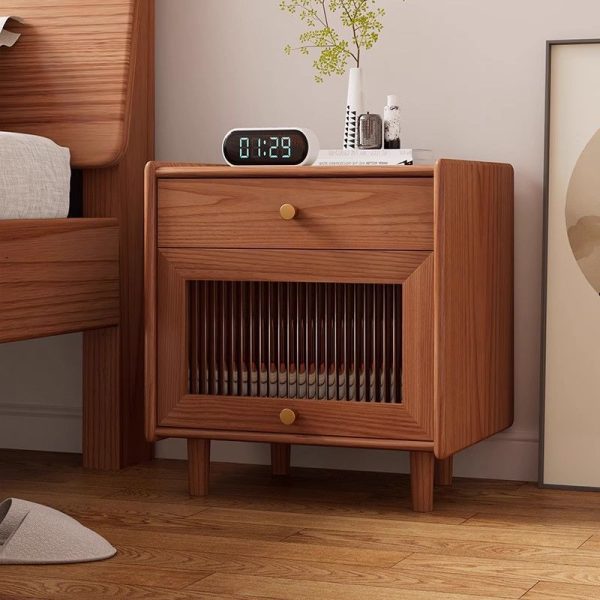 Modern Minimalist Square Wood Rock Slab Nightstand 2-Drawer For Bedroom - Image 13