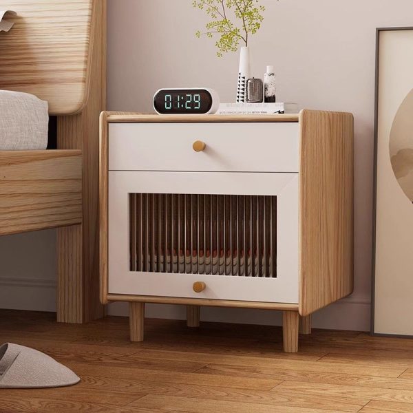 Modern Minimalist Square Wood Rock Slab Nightstand 2-Drawer For Bedroom - Image 12