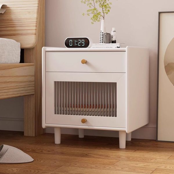 Modern Minimalist Square Wood Rock Slab Nightstand 2-Drawer For Bedroom - Image 14