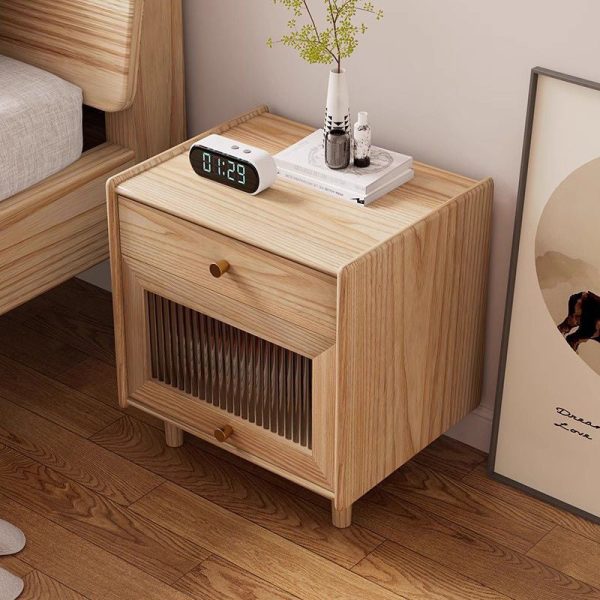 Modern Minimalist Square Wood Rock Slab Nightstand 2-Drawer For Bedroom - Image 2