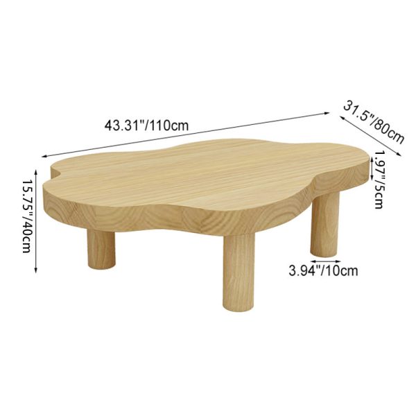 Contemporary Scandinavian Cloud Cream Rectangle Round Wood Coffee Table For Living Room - Image 4