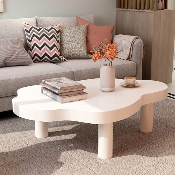 Contemporary Scandinavian Cloud Cream Rectangle Round Wood Coffee Table For Living Room - Image 2