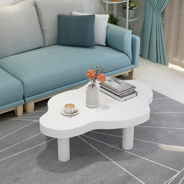 Contemporary Scandinavian Cloud Cream Rectangle Round Wood Coffee Table For Living Room - Image 6