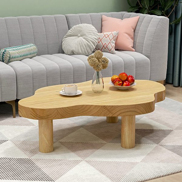Contemporary Scandinavian Cloud Cream Rectangle Round Wood Coffee Table For Living Room - Image 8