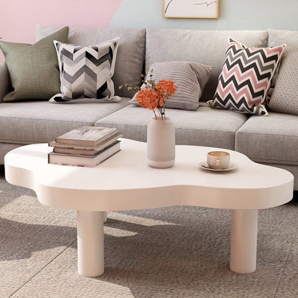 Contemporary Scandinavian Cloud Cream Rectangle Round Wood Coffee Table For Living Room - Image 7