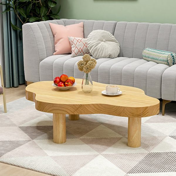 Contemporary Scandinavian Cloud Cream Rectangle Round Wood Coffee Table For Living Room - Image 11
