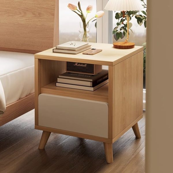 Modern Minimalist Square Rectangular Wood Nightstand 1/2/3 Drawer For Bedroom - Image 15