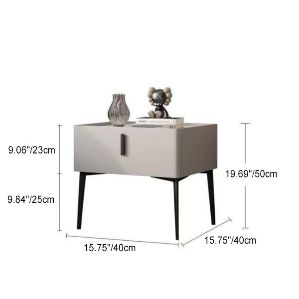Contemporary Scandinavian Cream Rectangular Wood Rock Slab Nightstand 1-Drawer For Bedroom - Image 6