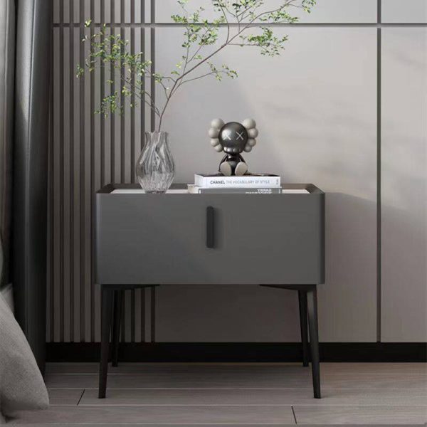 Contemporary Scandinavian Cream Rectangular Wood Rock Slab Nightstand 1-Drawer For Bedroom - Image 8
