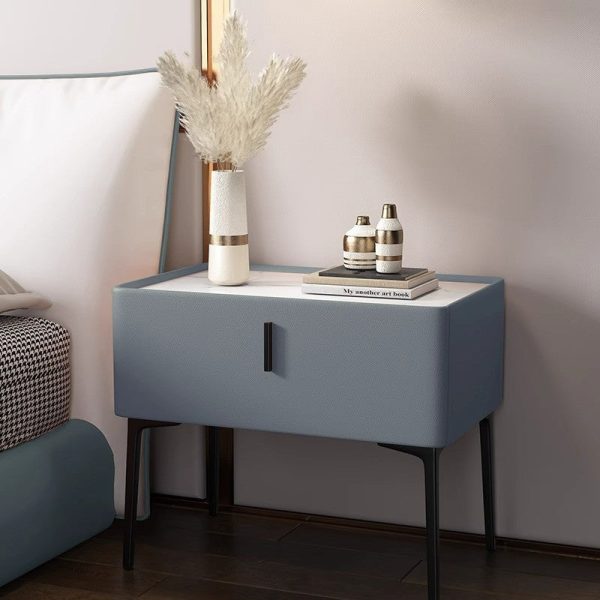 Contemporary Scandinavian Cream Rectangular Wood Rock Slab Nightstand 1-Drawer For Bedroom - Image 9