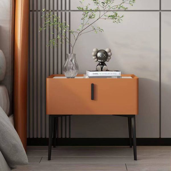 Contemporary Scandinavian Cream Rectangular Wood Rock Slab Nightstand 1-Drawer For Bedroom - Image 2
