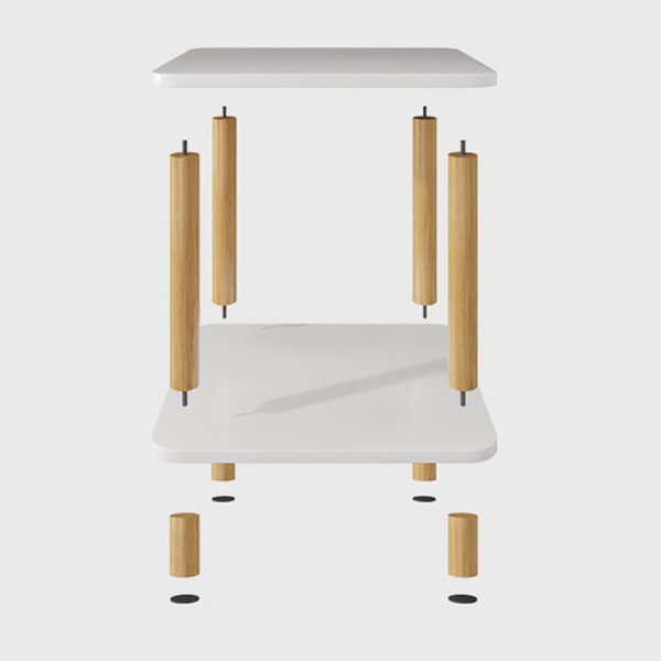 Modern Minimalist Square Rectangle Wood Rock Slab Side Table 2-Tier For Living Room - Image 8
