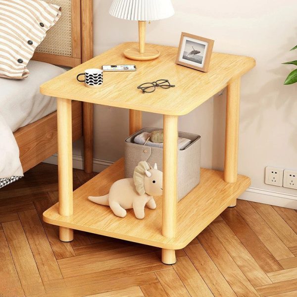 Modern Minimalist Square Rectangle Wood Rock Slab Side Table 2-Tier For Living Room - Image 2