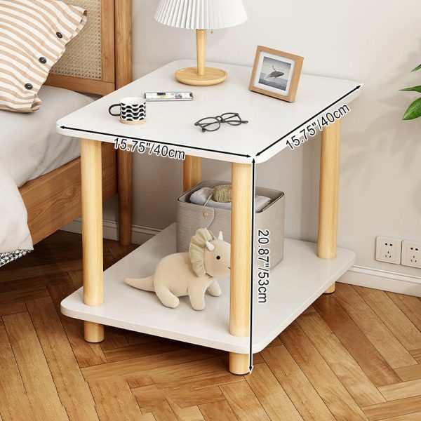 Modern Minimalist Square Rectangle Wood Rock Slab Side Table 2-Tier For Living Room - Image 4