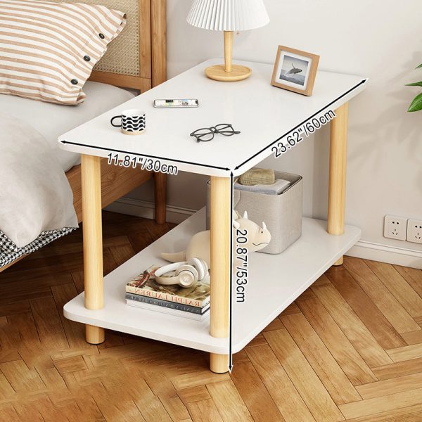 Modern Minimalist Square Rectangle Wood Rock Slab Side Table 2-Tier For Living Room - Image 5