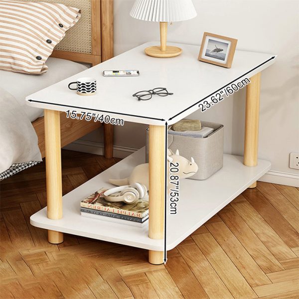Modern Minimalist Square Rectangle Wood Rock Slab Side Table 2-Tier For Living Room - Image 6