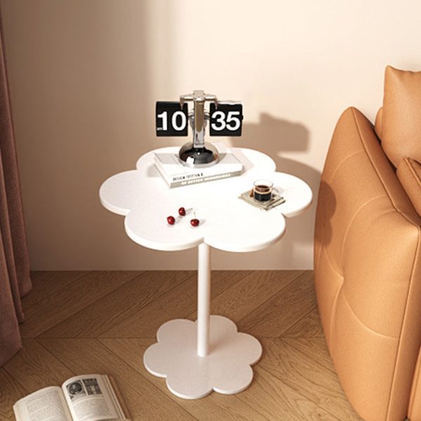 Modern Minimalist Cream Flower Shaped Round Iron Density Plate End Table For Living Room - Image 2