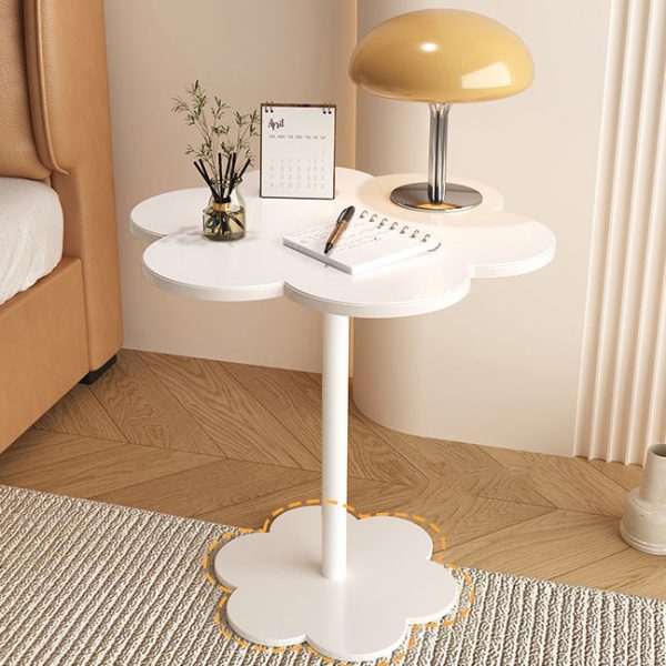 Modern Minimalist Cream Flower Shaped Round Iron Density Plate End Table For Living Room - Image 4