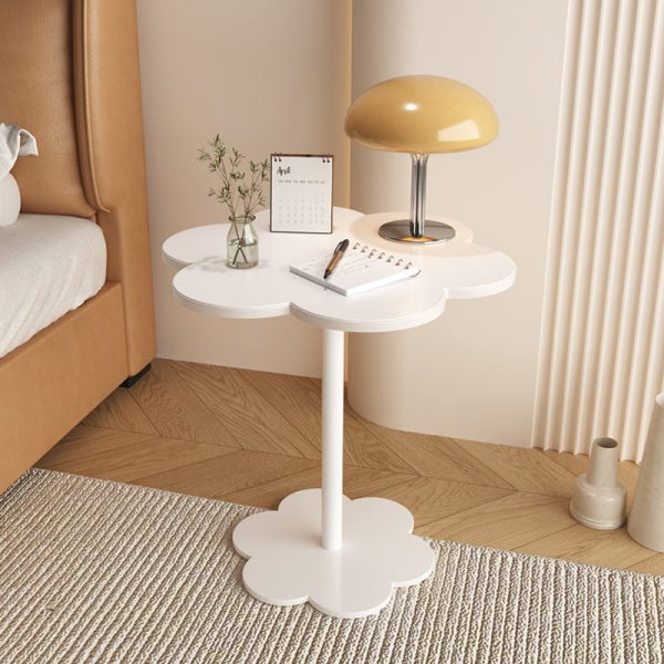 Modern Minimalist Cream Flower Shaped Round Iron Density Plate End Table For Living Room - Image 5