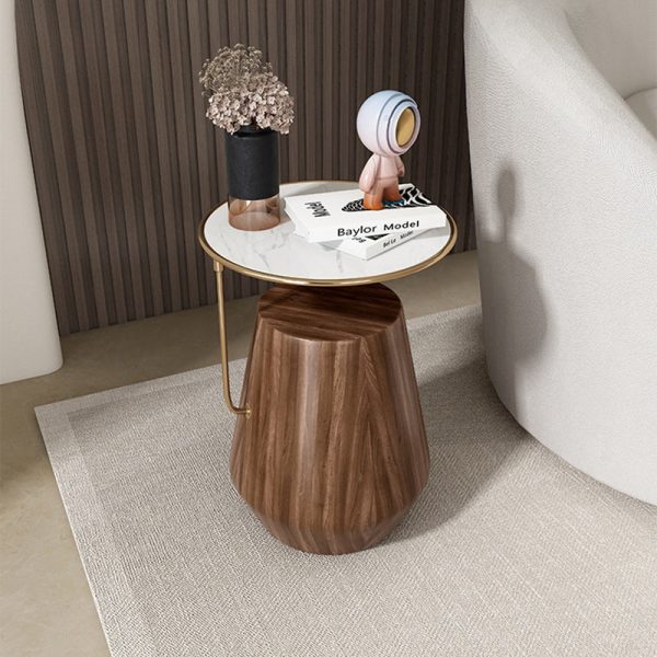 Contemporary Creative Round Oval Stainless Steel Marble Wood Coffee Table For Living Room - Image 3