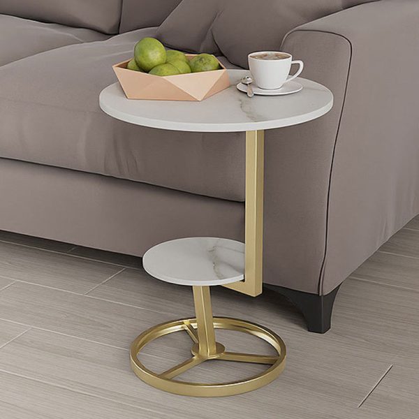 Contemporary Creative Round Iron Rock Slab End Table 2-Tier For Living Room - Image 14