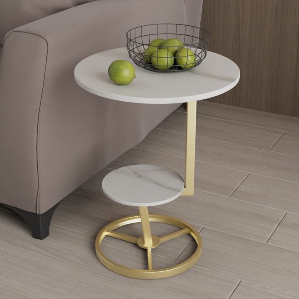 Contemporary Creative Round Iron Rock Slab End Table 2-Tier For Living Room - Image 17