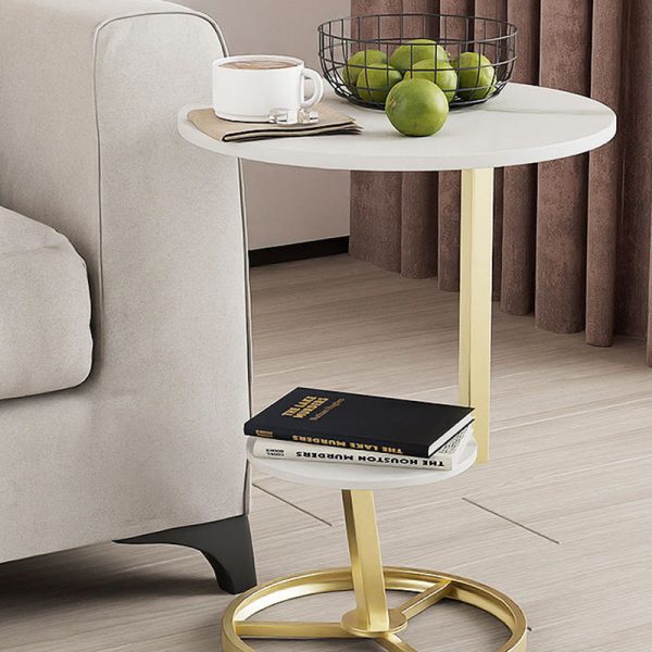 Contemporary Creative Round Iron Rock Slab End Table 2-Tier For Living Room - Image 11