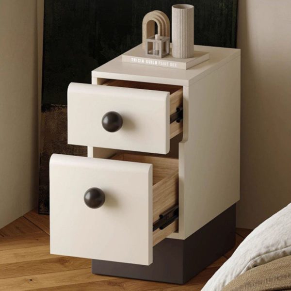 Modern Minimalist Cream Rectangle Laminate Wood Baking Paint Board Nightstand 2-Drawer For Bedroom - Image 10