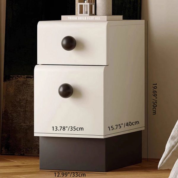 Modern Minimalist Cream Rectangle Laminate Wood Baking Paint Board Nightstand 2-Drawer For Bedroom - Image 3