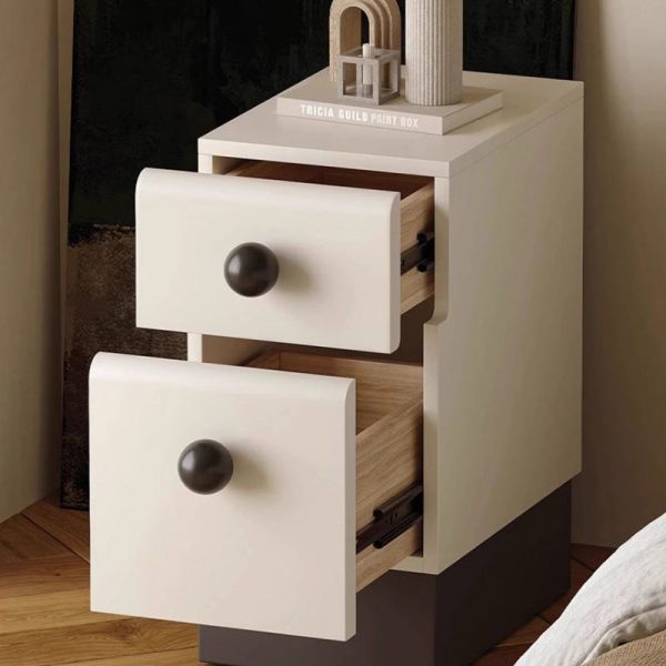Modern Minimalist Cream Rectangle Laminate Wood Baking Paint Board Nightstand 2-Drawer For Bedroom - Image 5