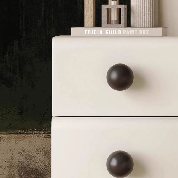 Modern Minimalist Cream Rectangle Laminate Wood Baking Paint Board Nightstand 2-Drawer For Bedroom - Image 8