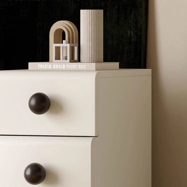 Modern Minimalist Cream Rectangle Laminate Wood Baking Paint Board Nightstand 2-Drawer For Bedroom - Image 7